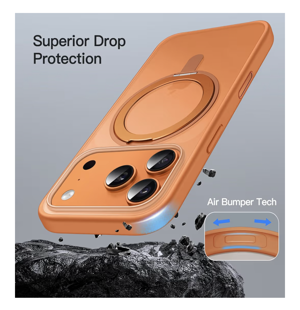 JETech 360 Degree Rotatable Ring Case for iPhone 17 Pro 6.3-Inch with Camera Control Button, Compatible with MagSafe, Slim Shockproof Phone Cover with Stand & Ring Holder (Orange)