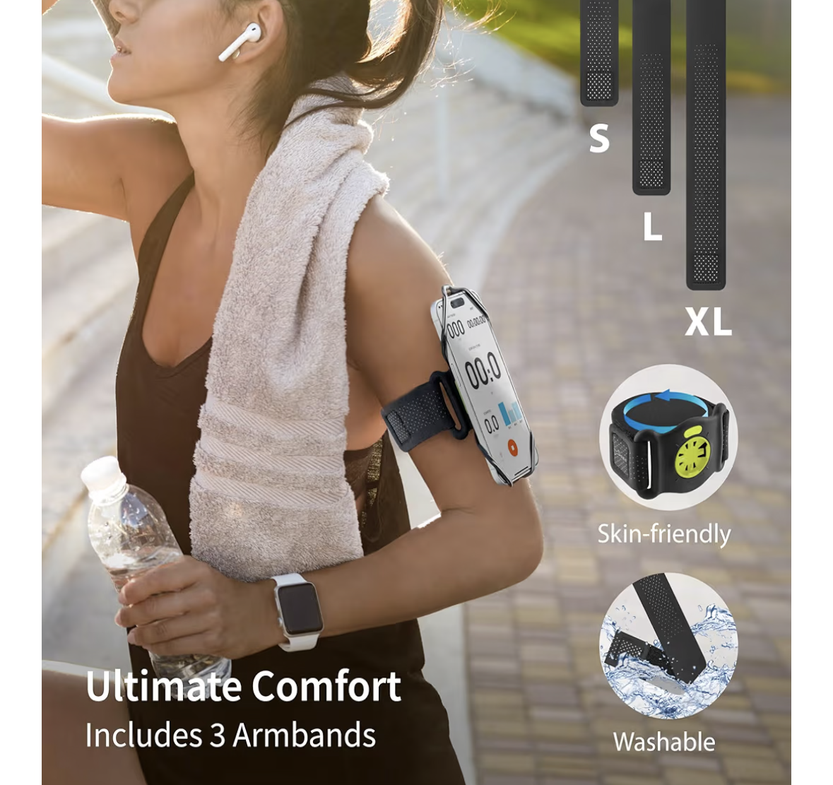 BONE Running Phone Armband Holder, Phone Holder for Jogging, Adjustable Band, Quick Release Sports Armband for iPhone 16 15 14 13 12 Samsung Galaxy, Fits 4.7"-7.2" Phone-Run Tie Connect Kit 2 Magnetic