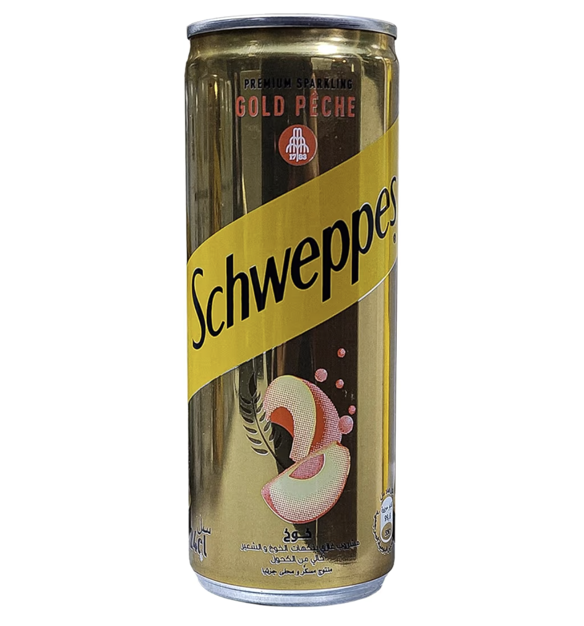 Schweppes Gold Peche Premium Sparkling Beverage, 240 ml, Pack of 6