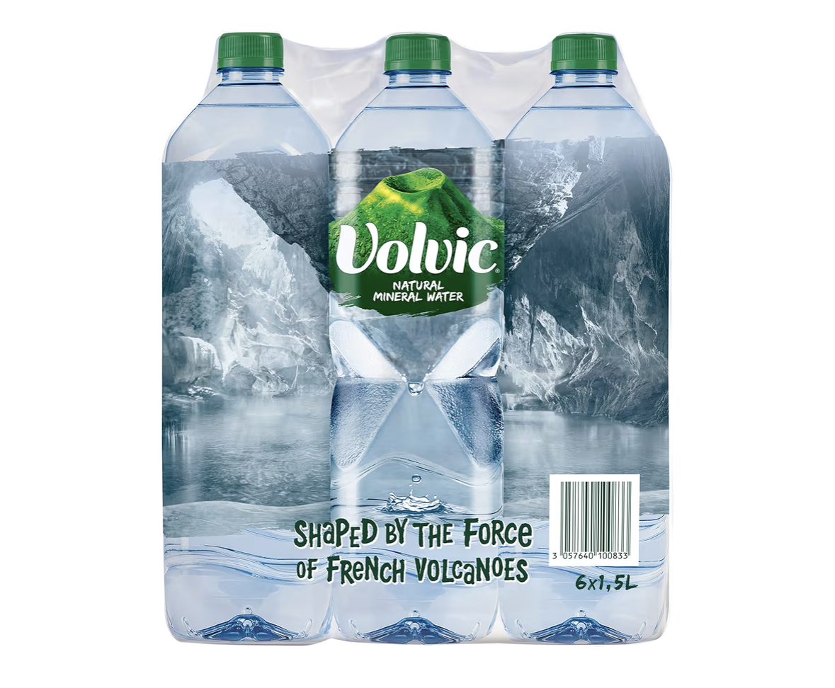 Volvic Natural Water, Mineral Drinking Water, Sustainably Sourced Water Bottle, Case Of 6 X 1.5L Volvic Bottles