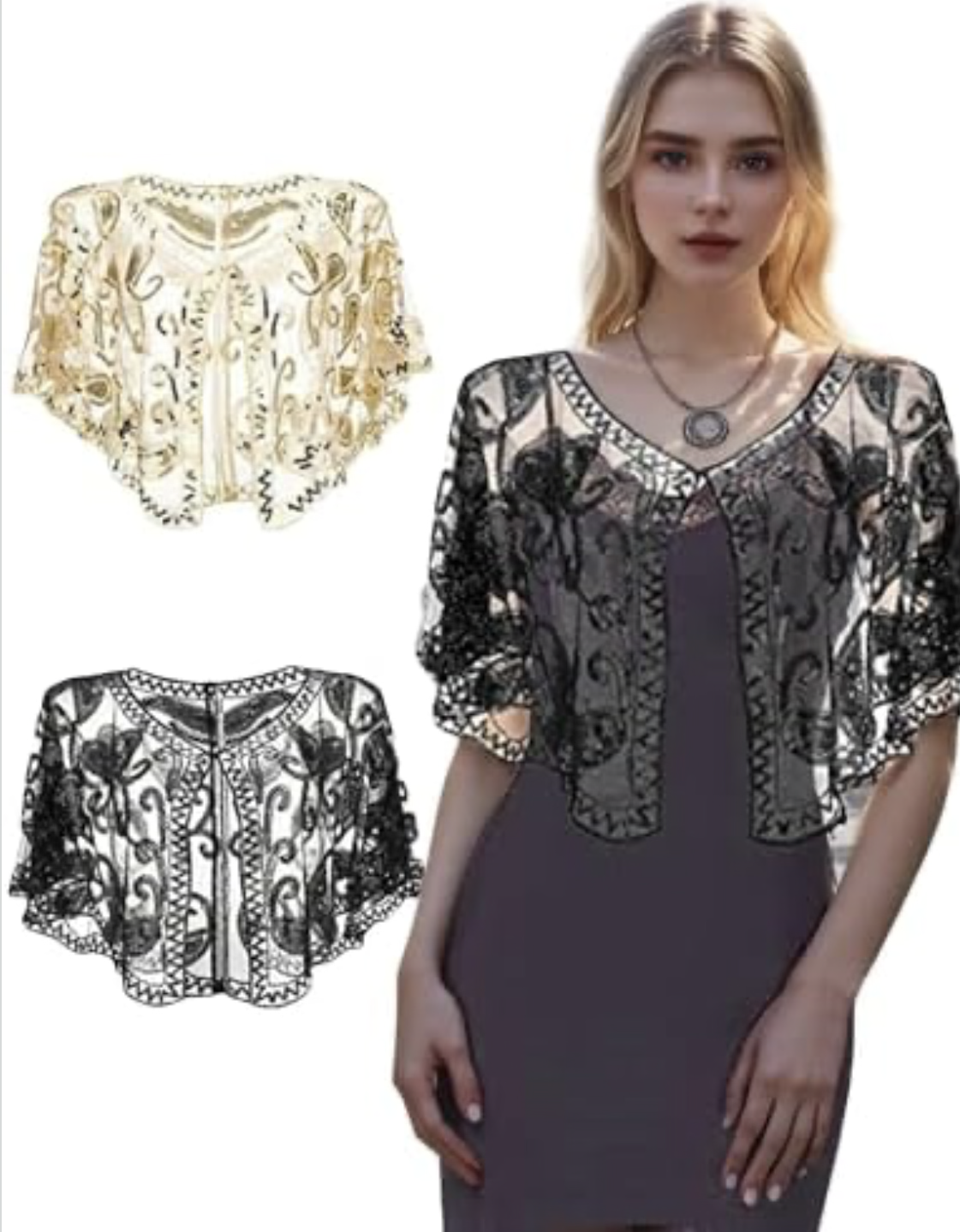 Women's 1920s Flapper Shawl Sequin Beaded Wrap for Evening Dresses, Weddings,Parties Beaded Shawls