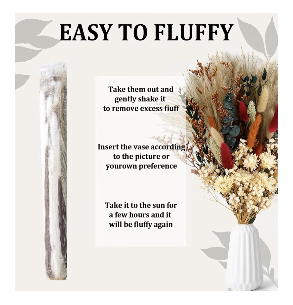 NALACAL Dried Flower Bouquet – 17" Natural Dried Pampas Grass with Bunny Tails, Eucalyptus, and Reed Grass for Fall Home Decor, Perfect for Table or Mantel Arrangements