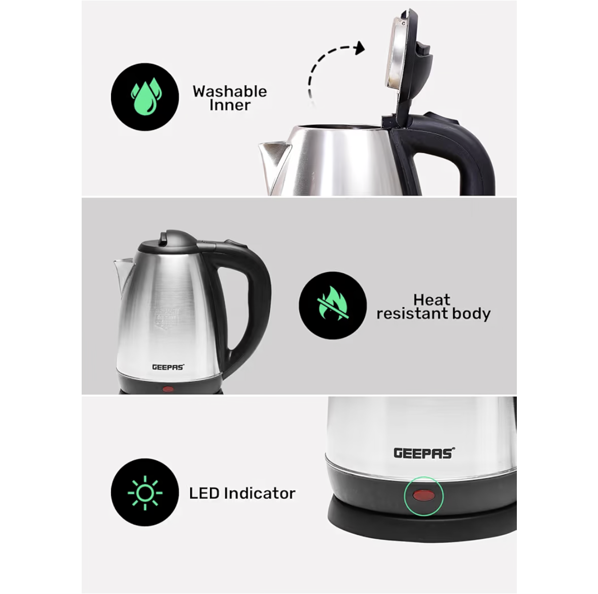 Electric Tea Kettle 1.8 L, Auto Shut Off And Boil Dry Protection, Safety Lock Lid, 360 Degree Rotational Base, Stainless Steel, Ergonomic Handle, Perfect Pour, Large Capacity 1.8 L 1500 W GK5454B