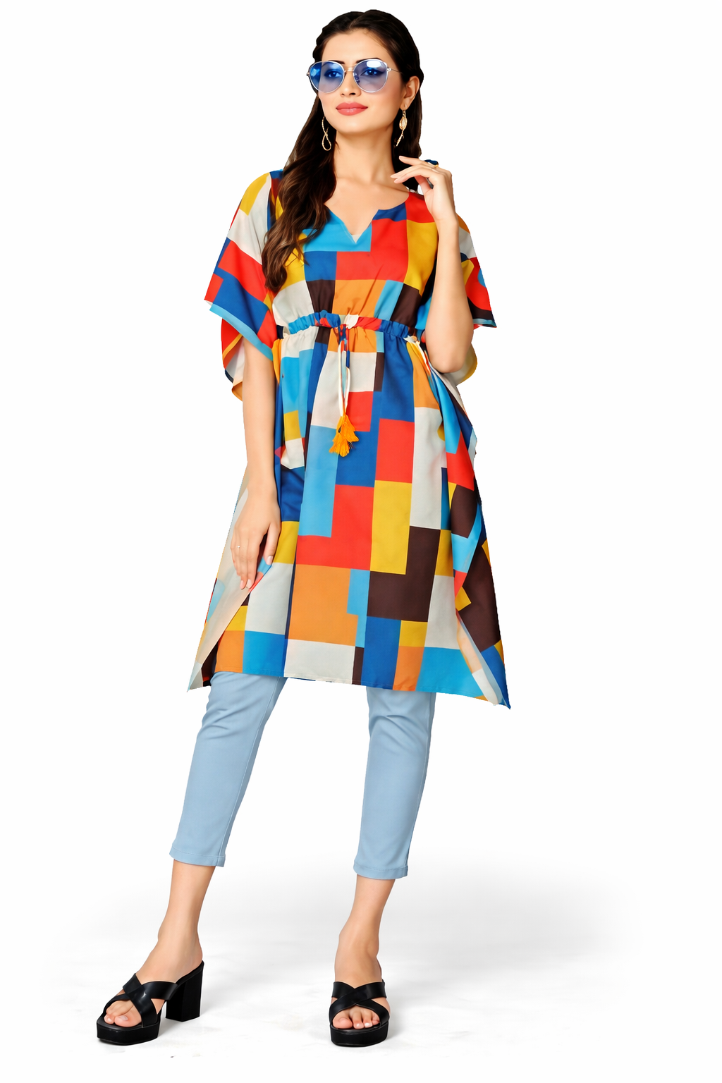 Womanista Women's Polyester Geometric Regular Kurta