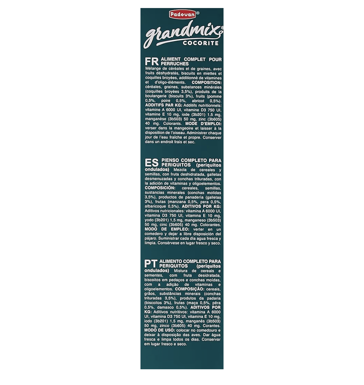 Padovan Grandmix Cocorite Bird Food 400G