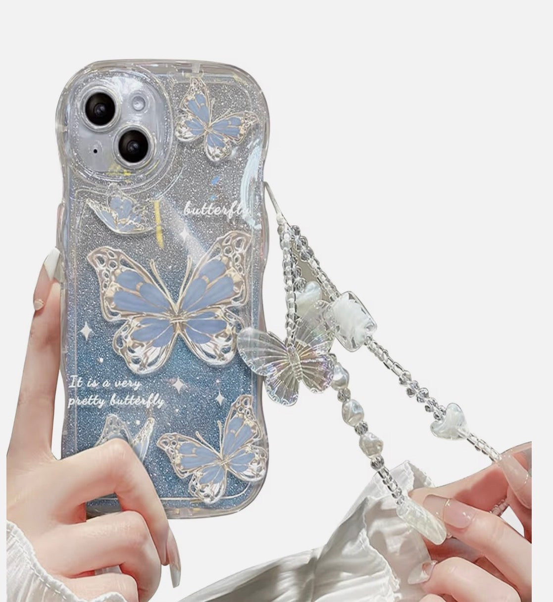 iPhone 17 Pro Case with Bracelets, Cute Butterfly Glitter Bling Cover with Strap Wrist Sparkle Shockproof Phone Case for iPhone 17 Pro Women Girl