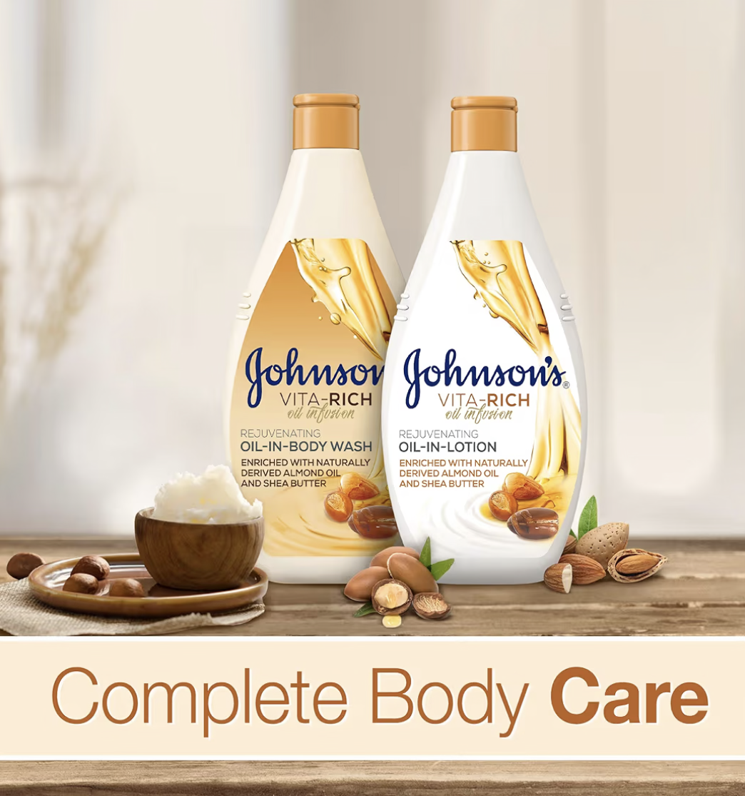 Johnson's Vita-Rich Rejuvenating Body Lotion, Oil-In-Lotion Formula for Deep Hydration and Skin Rejuvenation, 400ml (1+1 FREE), enriched with vitamins and antioxidants