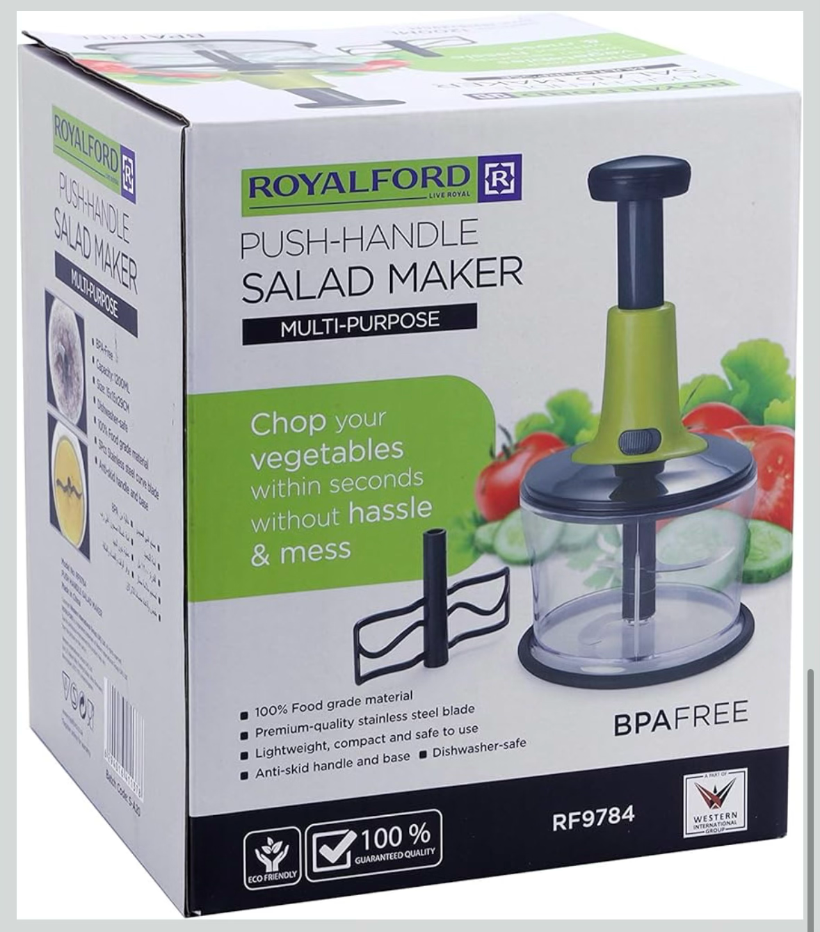 Royalford Push Handle Salad Maker 3 Blade 1.2 Liter