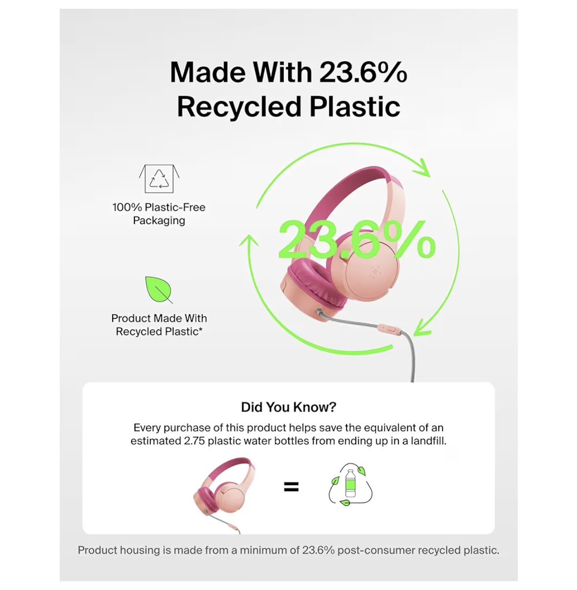 Belkin SoundForm Mini Kids Wired Headphones with USB-C to 3.5mm Dongle, Built-in Mic & Fun Stickers, 85dB Max Volume – for Online Learning, Travel, Compatible with iPhone, iPad, Galaxy, etc - Pink