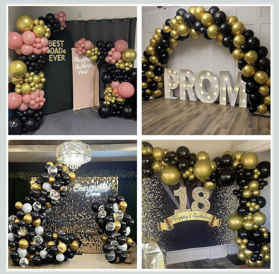 Black and Gold Balloon Garland Arch Kit, 140PCS Black Gold Confetti Balloons Arch Kit 5 10 12 18 Inch Different Sizes Latex Balloons for Graduation Birthday New Year Anniversary Party Decorations