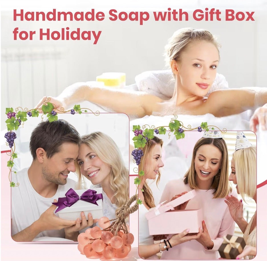 Grape Soap on a Rope, Handmade Grape Cluster Shape Soap Bar, Unique Decorative Bath Soap, Aromatic Hand Wash Gift for Home Decor, Men & Women