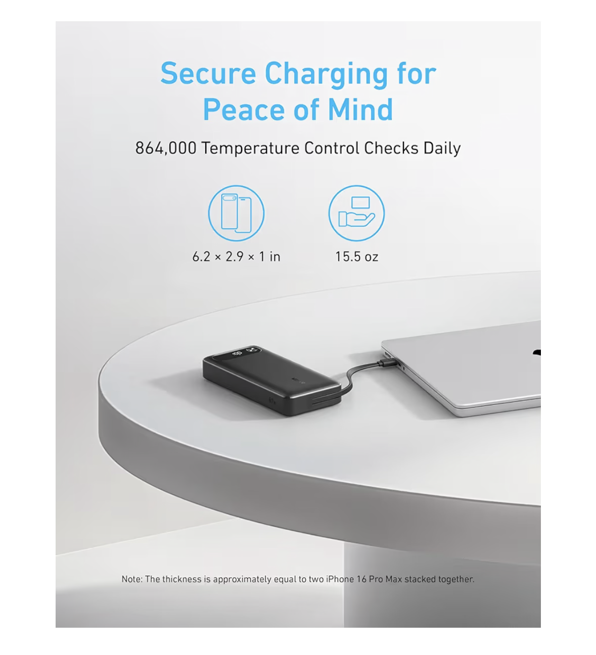 Anker Power Bank 20,000 mah Portable Charger with Built-In USB-C Cable, 87W Max Fast Charging Battery Pack, For MacBook, iPhone 17/16 Series, Samsung, Switch, and More