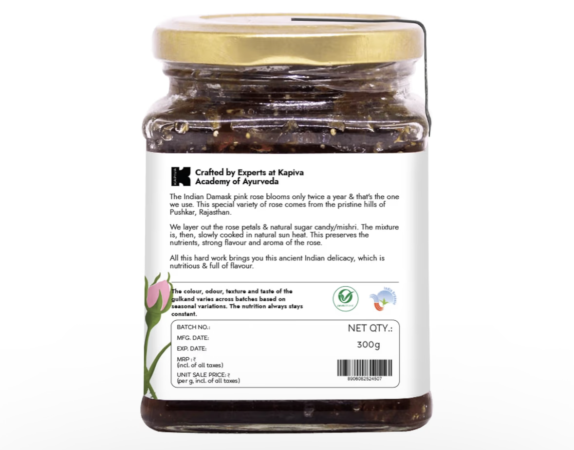 Kapiva Organic Gulkand 300gms (Rose Petal Jam) | 100% Natural | Sun-Cooked Damask Roses