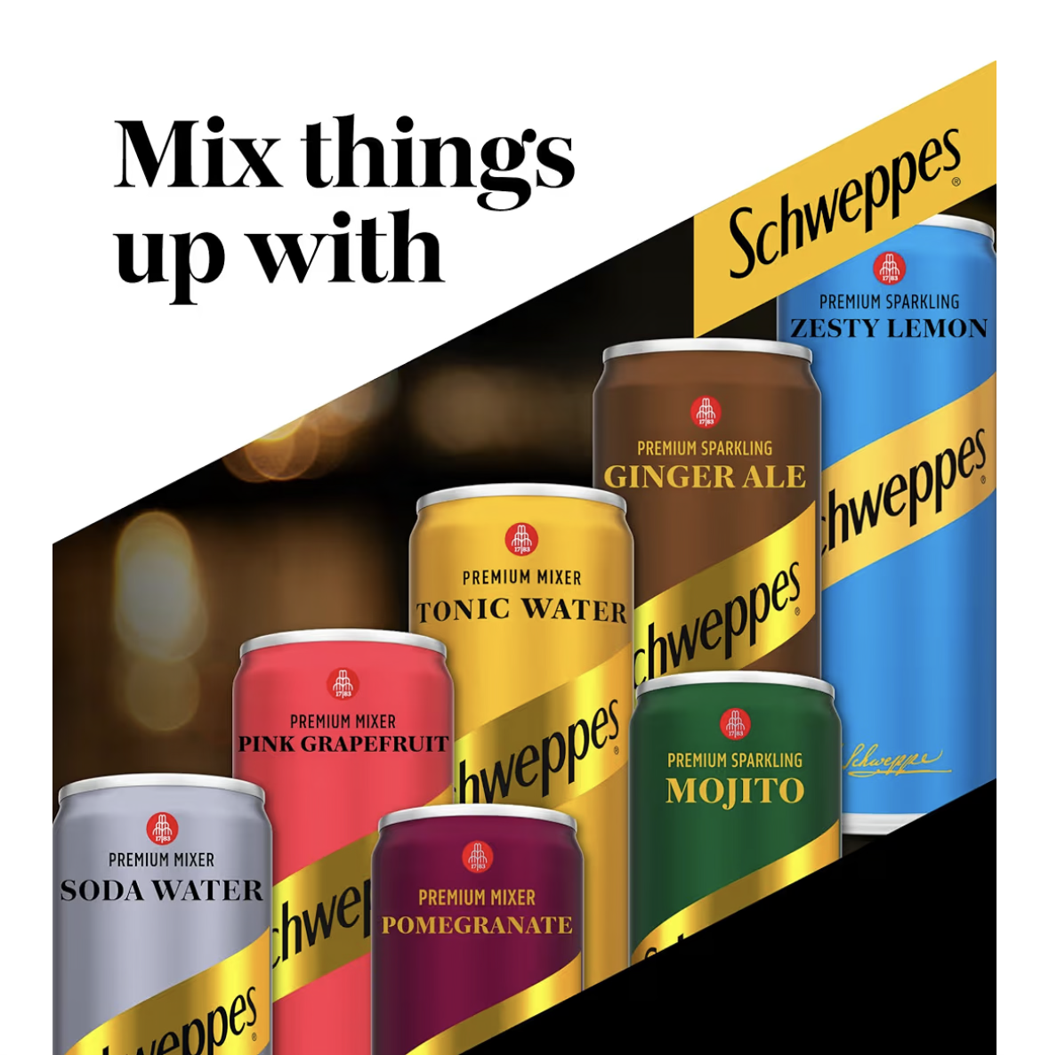SCHWEPPES Zesty Lemon, Premium Sparkling Carbonated Drink, Can 150ml, Pack of 10