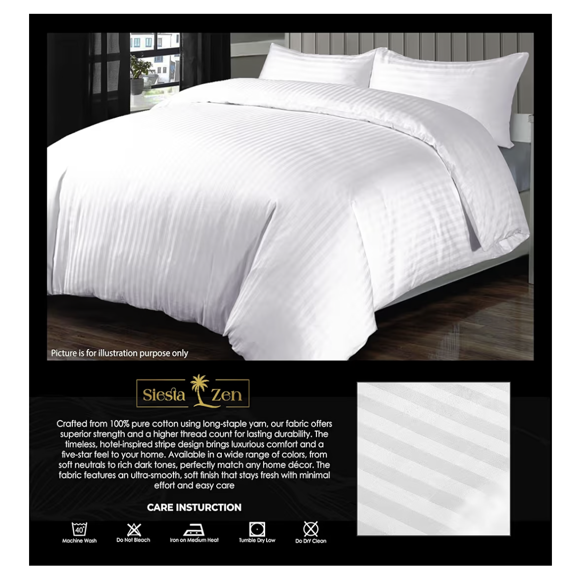 100% Cotton Luxury Hotel Quality Sateen Duvet Cover Set, 2cm Satin Stripe, Hidden Button Closure, Ultra-Soft Sateen Weave, Breathable & Hypoallergenic (White, Queen 240x220cm)