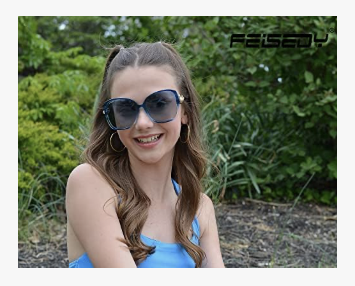 FEISEDY Polarized Fashion Sunglasses Oversized Women Trendy Square Frame with Pearl Sparkling B2821