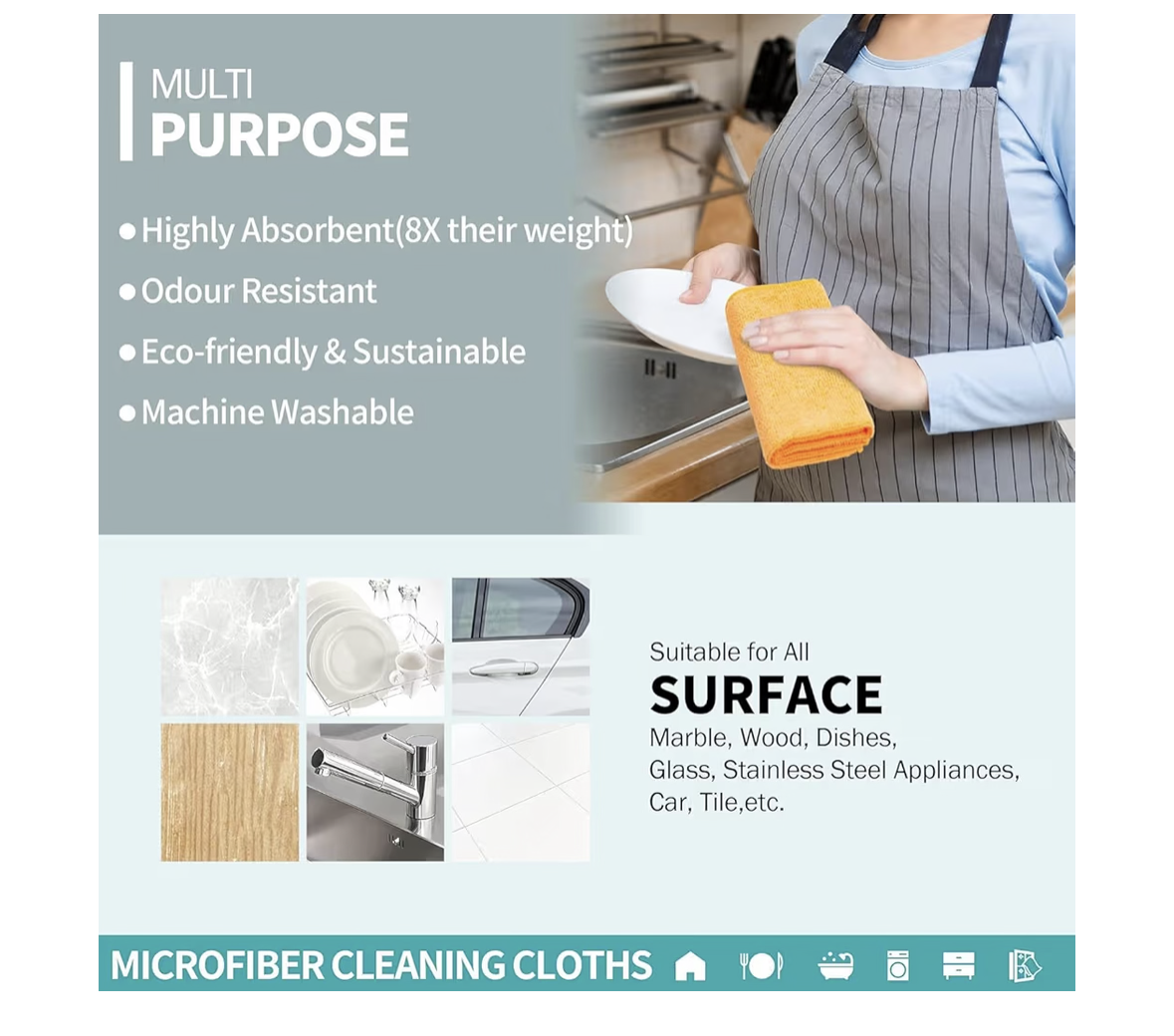 MOMENT 10 Pack Microfiber Cleaning Cloth Reusable and Washable Rags Kitchen Household Cleaning Towels for Dishes, Glass, Counters - Multi-Color (30 x 30cm)