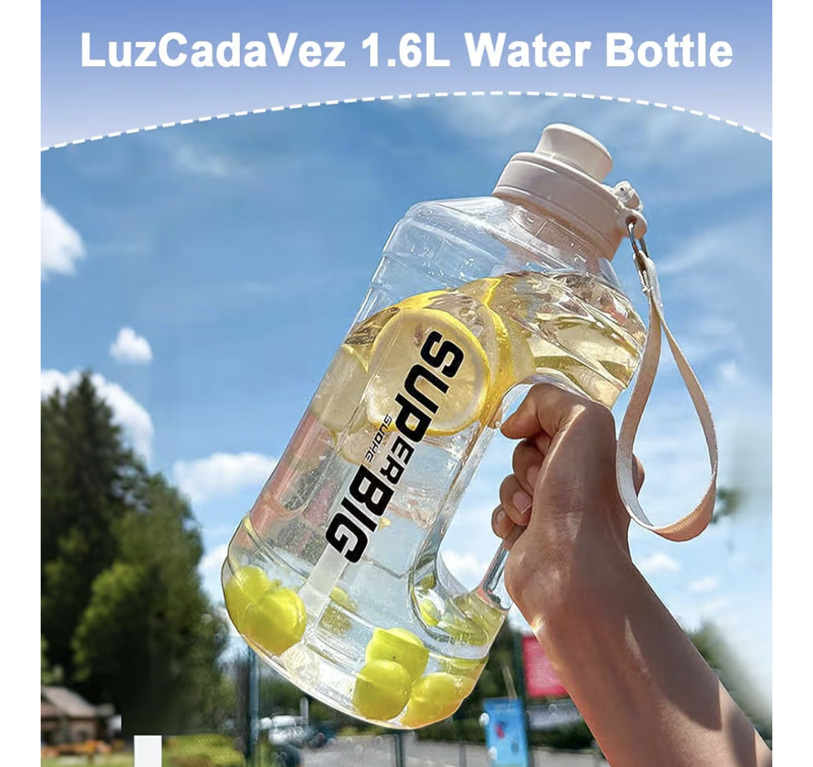 Large Water Bottle Leak-Proof Sports Drink Bottle, 1.6L Motivational Flip Top Water Jug Big Drink Jug Lid 2 Drinking Ways with Removable Straw & Handle for School Outdoor Cycling Fitness Gym Travel