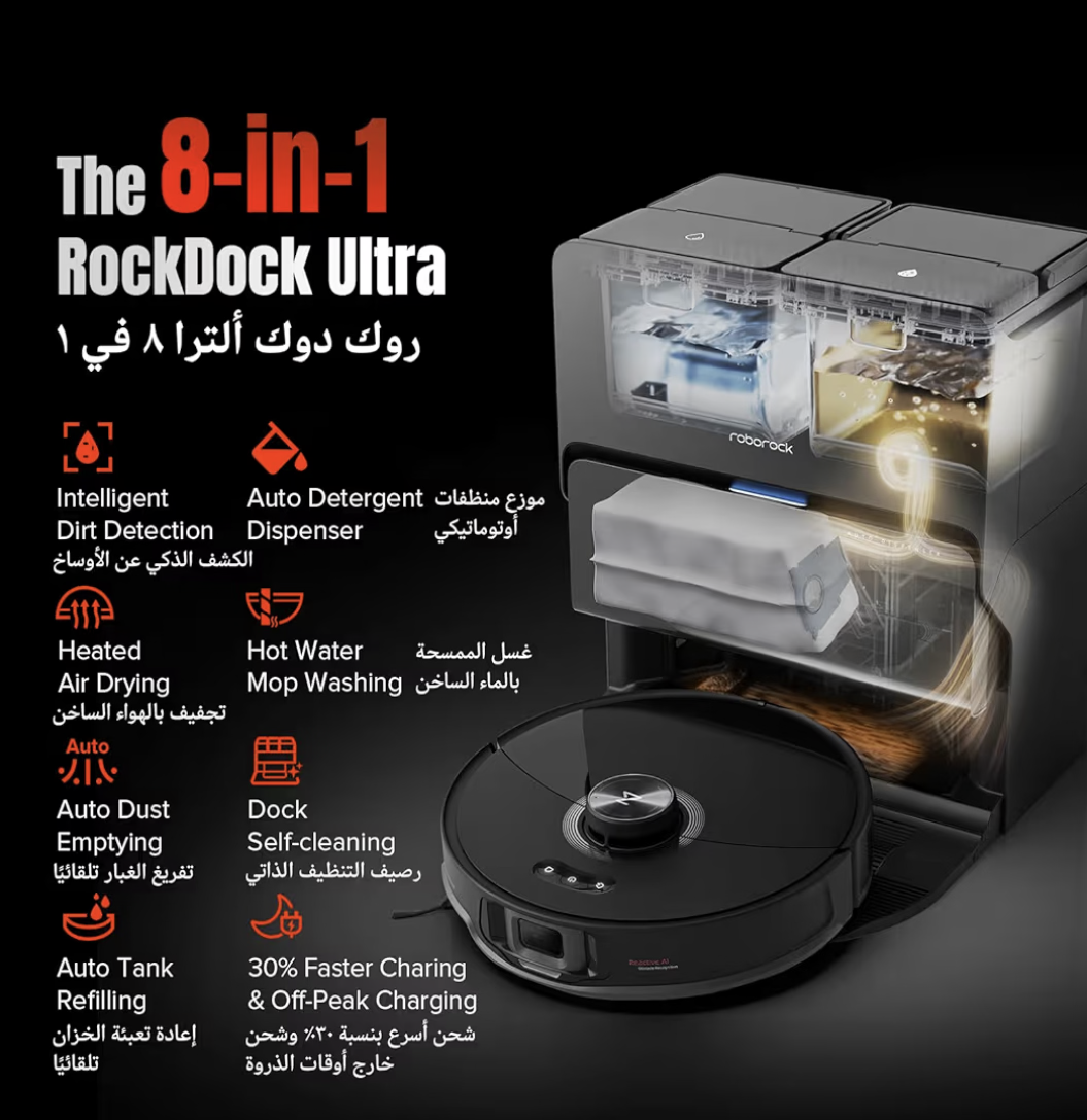 Roborock S8 MaxV Ultra Robot Vacuum & Sonic Mop, 10000 Pa Suction,Deep Cleaning, Hot Air Self-Drying, Auto Empty & Refill, Obstacle Avoidance
