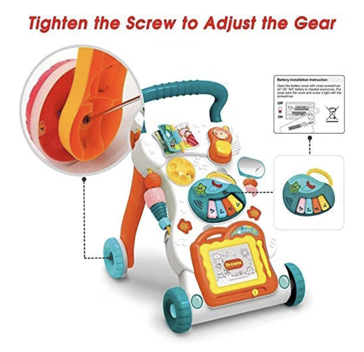Baybee Baby Crawlio Walker for Kids, Baby Activity Walker with Music, Rotating Lock Wheel,Gears & Grip Handle for Toddlers for 0 to 2 Years Boy Girls (White)