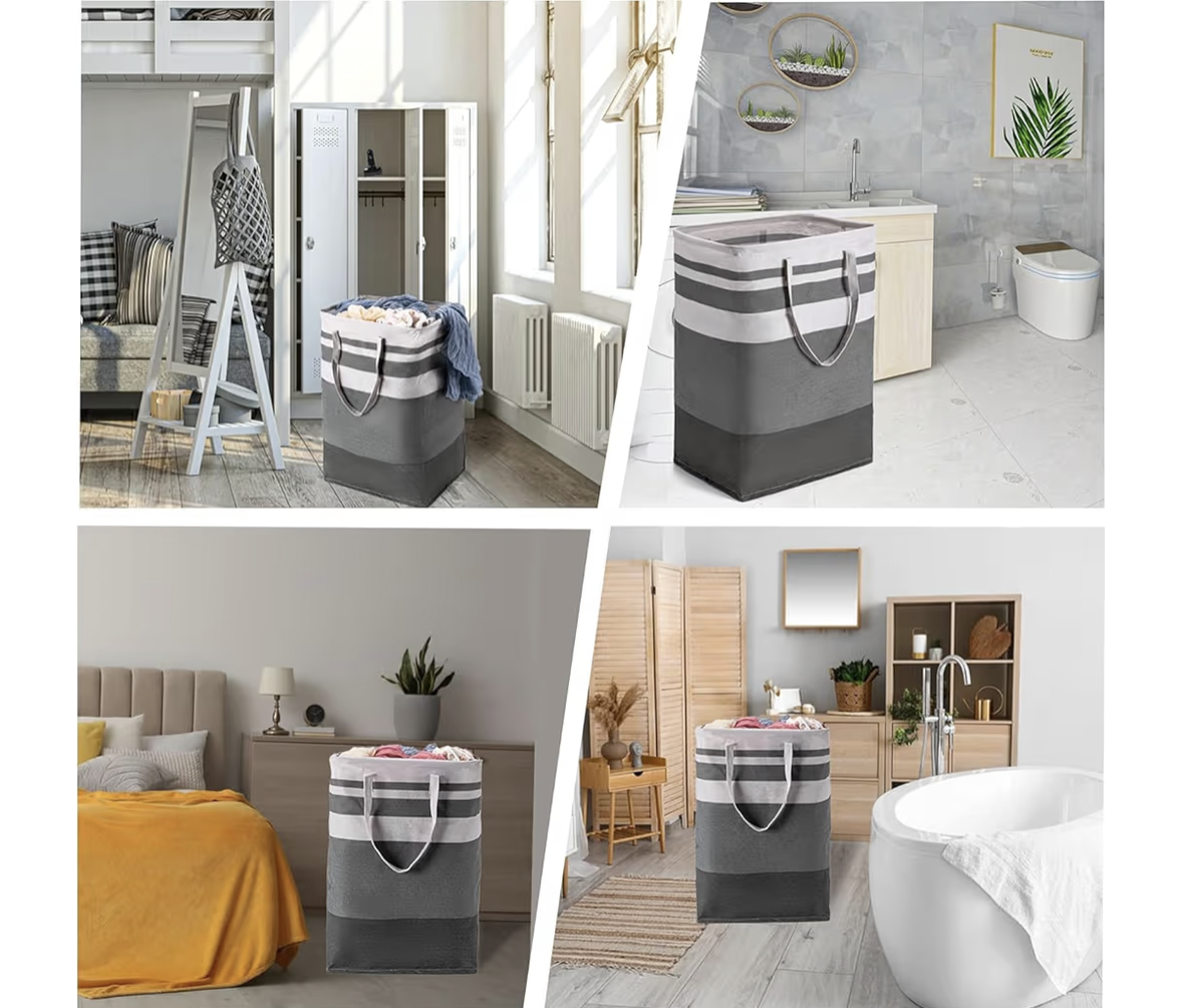 2-Pack Laundry Basket 75L, Waterproof, Freestanding Large Laundry Hamper, Collapsible Tall with Easy Carry Handles for Clothes Room Bedroom Bathroom Dorm-(Gradient Grey)