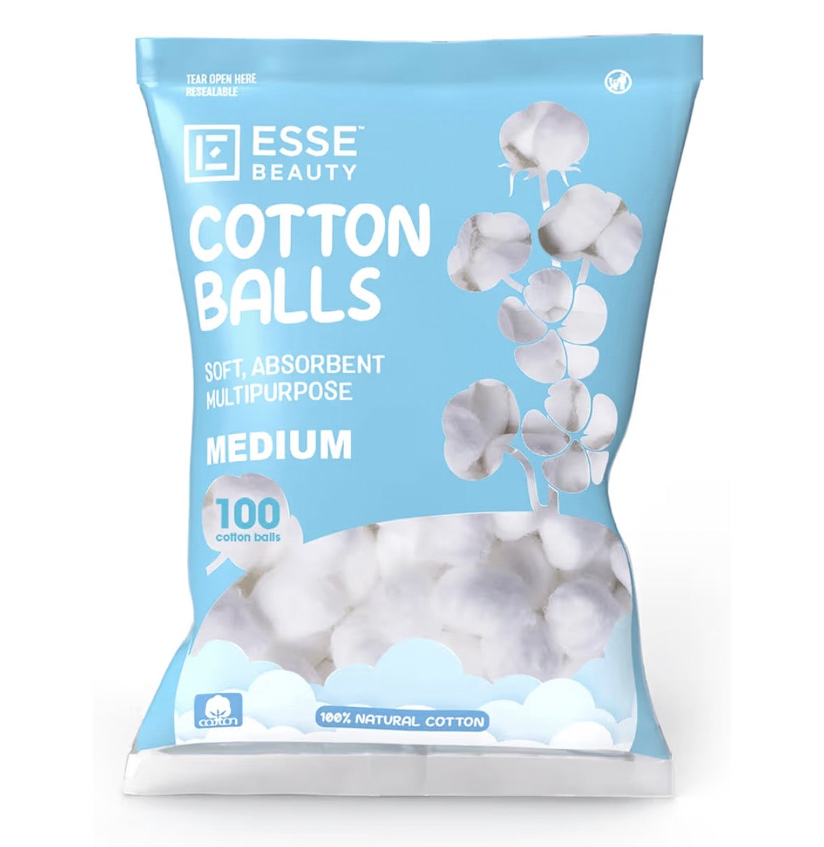 Essentialz Beauty Cotton Balls Medium | Soft, Absorbent and Multipurpose | 100 Count