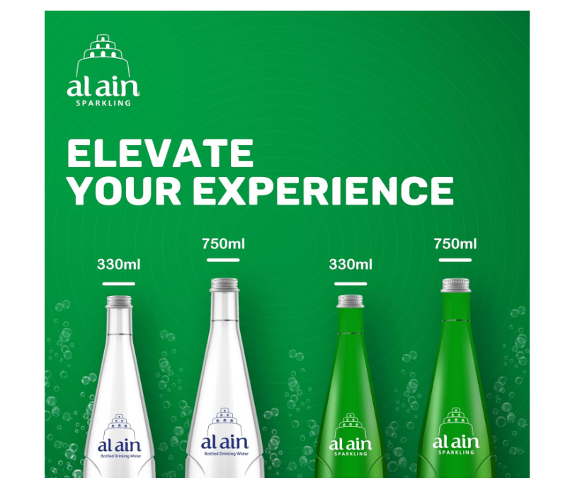 Al Ain Sparkling Water 330ml, Pack of 6, Sparkling Water in a Contemporary and Elegant Glass, Al Ain Water Reusable Bottles