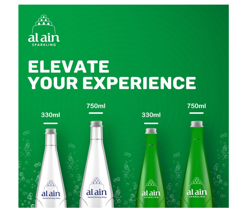 Al Ain Sparkling water 750ml, Pack of 4, Sparkling Water in a Contemporary and Elegant Glass, Al Ain water Reusable Bottles