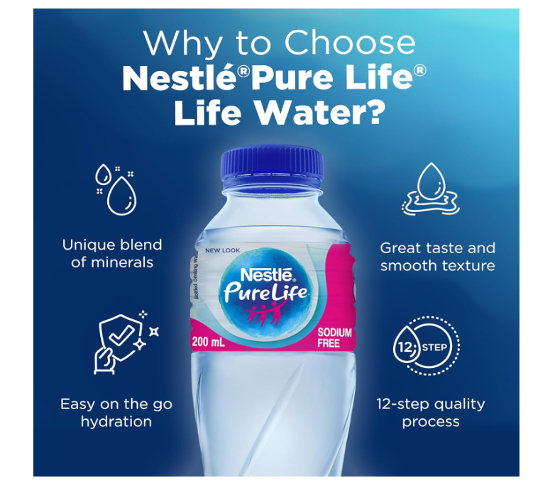 Nestlé Pure Life, Low Sodium, Bottled Drinking Water, 12 x 200 ml
