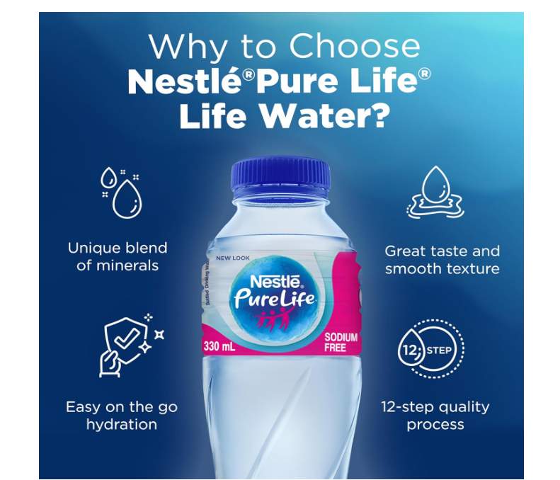 Nestlé Pure Life, Low Sodium, Bottled Drinking Water, 12 x 330 ml