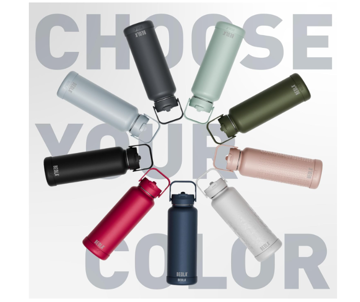 BEOLA 1200ml Vacuum Insulated Water Bottle, Double Walled Thermolab series Stainless Steel Water Drinking Flask with Straw Lid, 2 Lids included, Hot Cold Thermos, Sports Bottle 40oz