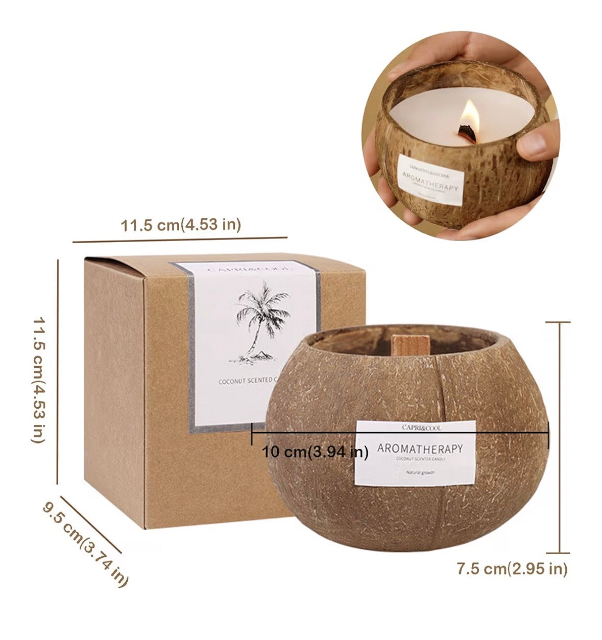 Handmade Coconut Candle - Natural Soy Wax Scented with Wooden Wick, Hand-Poured Aromatherapy Candle