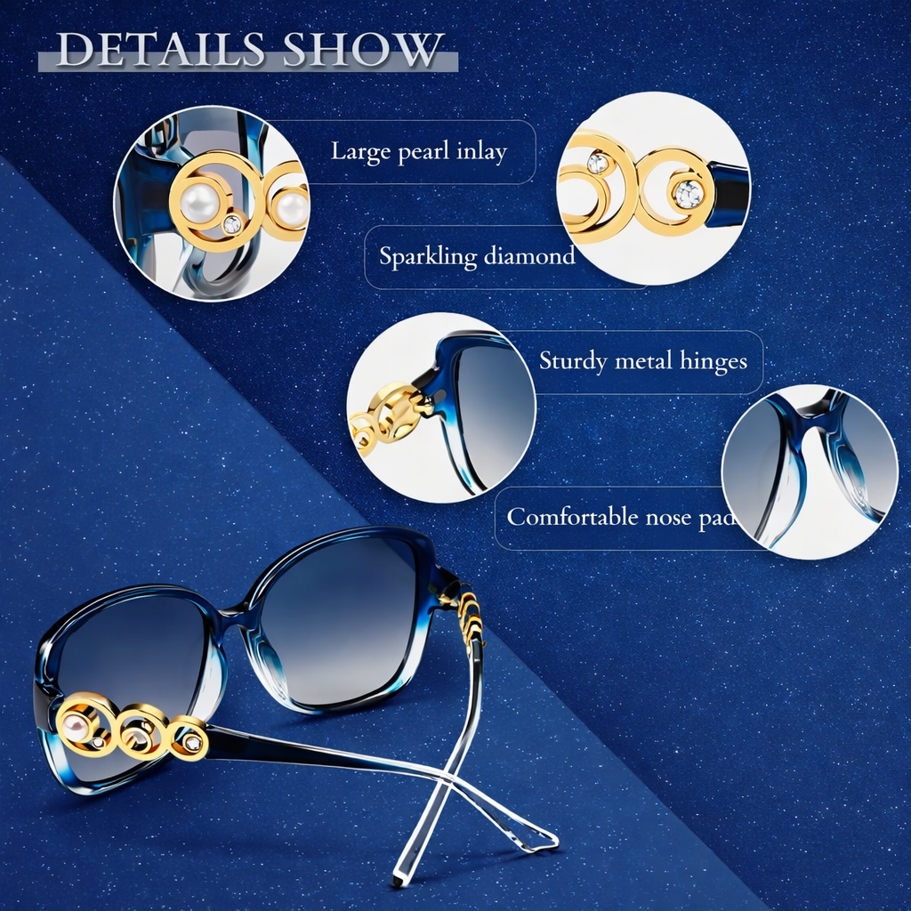 FEISEDY Polarized Fashion Sunglasses Oversized Women Trendy Square Frame with Pearl Sparkling B2821