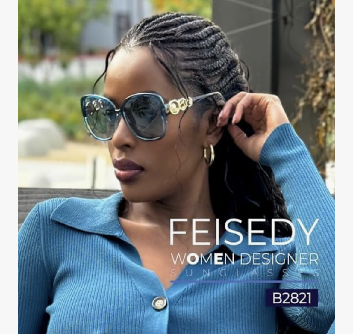 FEISEDY Polarized Fashion Sunglasses Oversized Women Trendy Square Frame with Pearl Sparkling B2821