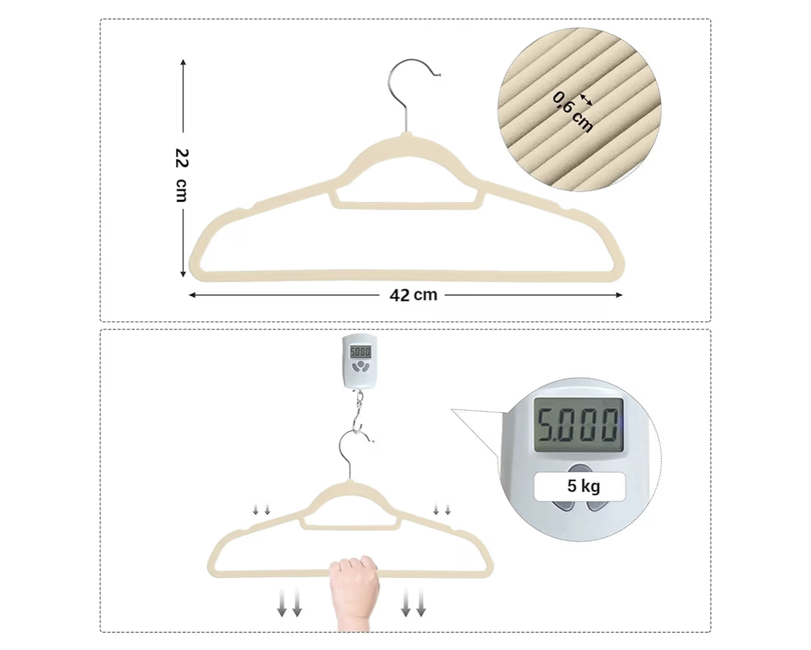 Red Dot Gift®10-Pack Beige Non-Slip Velvet Hangers 42cm With 360 Degree Rotatable Hook - Durable & Slim