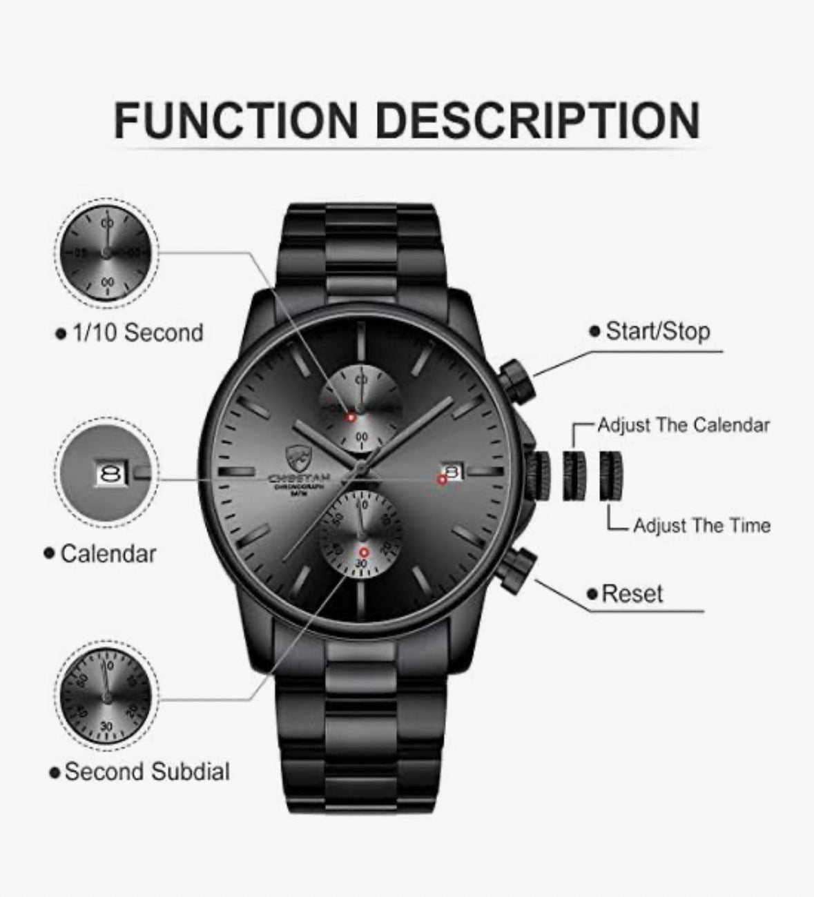 GOLDEN HOUR Fashion Business Mens Watches with Stainless Steel Waterproof Chronograph Quartz Watch for Men, Auto Date
