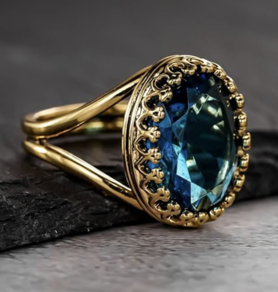 Gorgeous Simple Blue Cubic Zirconia Rings for Women Temperament Jewelry for Anniversary Party