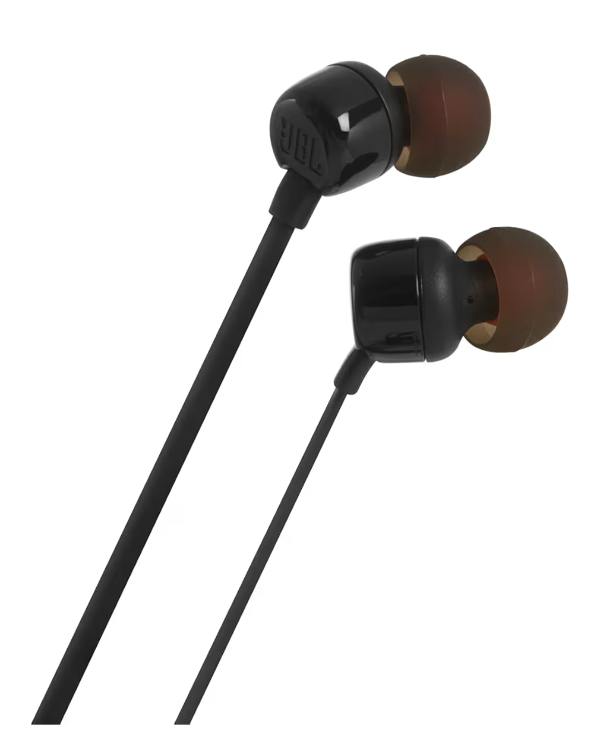 JBL Tune 110 Wired In-Ear Headphones, Deep and Powerful Pure Bass Sound, 1-Button Remote/Mic, Tangle-Free Flat Cable, Ultra Comfortable Fit - Black, JBLT110BLK