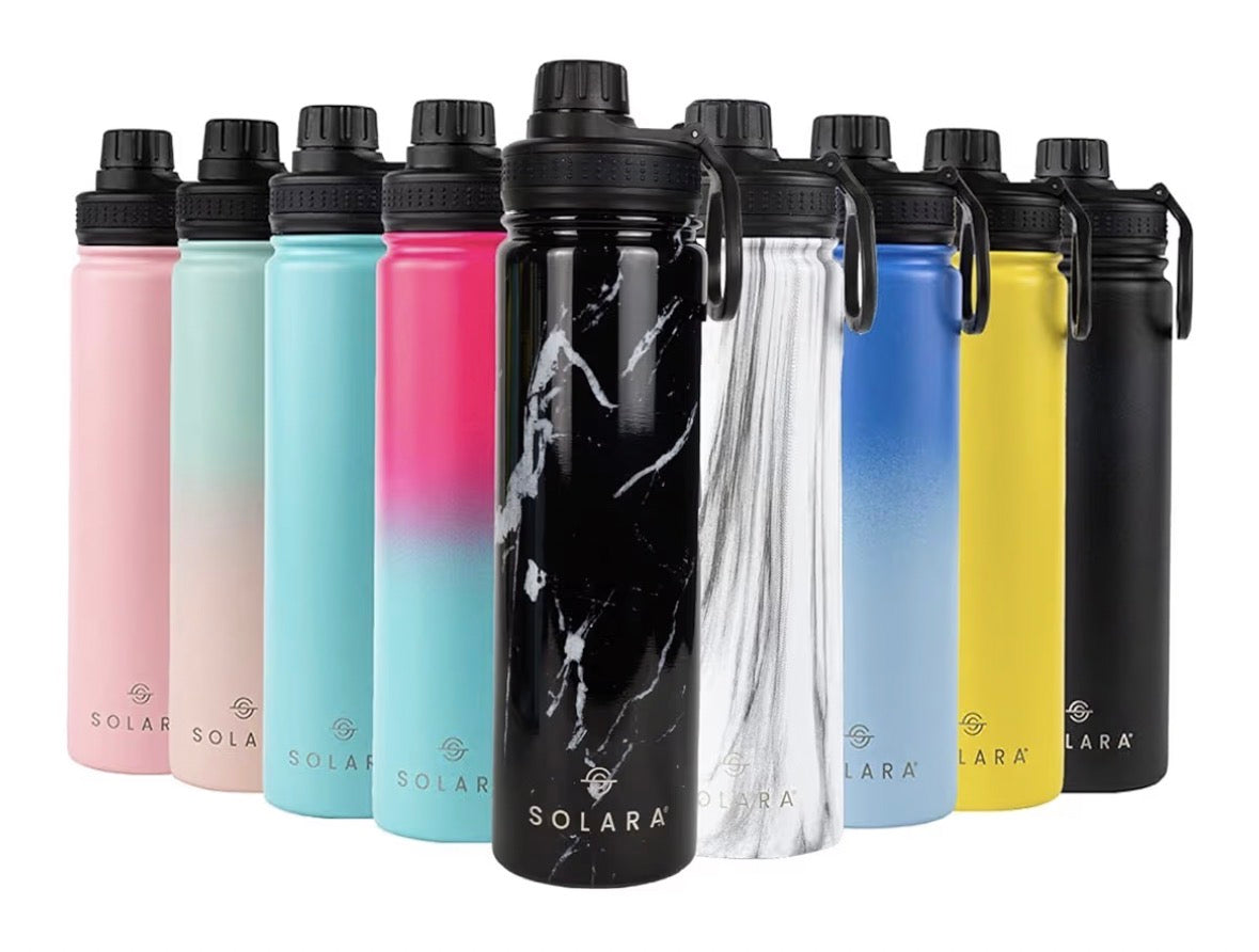 SOLARA Insulated Water Bottle 650ml, Thermosteel for Hot and Cold Drinks, Travel, Home, Office, School, Gym, Adults, Sipper Bottle, Black Marble