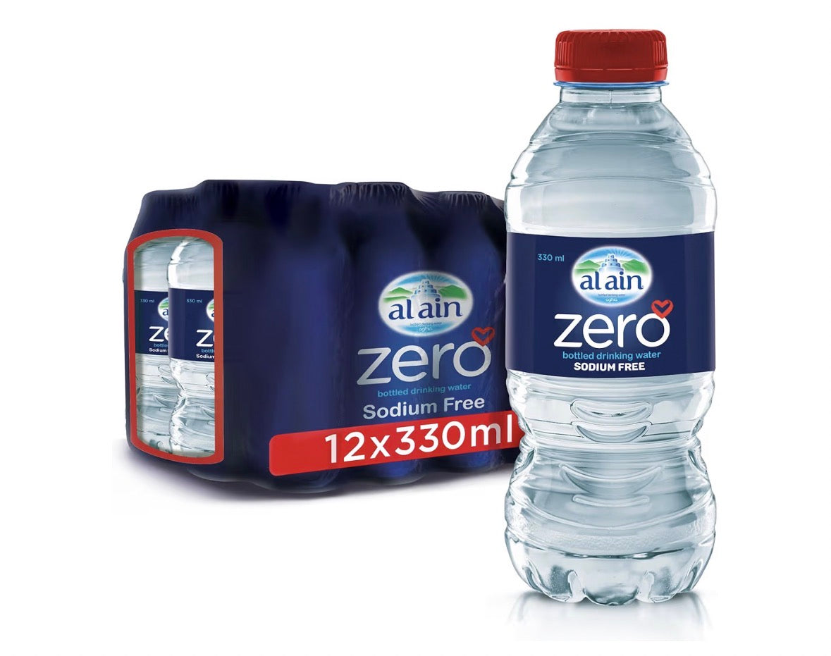 Al Ain Zero, 330ml Water, Pack of 12, Zero Sodium Water, Pure Refreshing Al Ain Water, PH Neutral Bottled Water