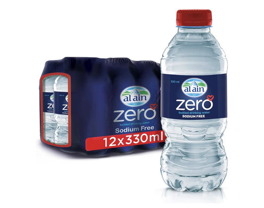 Al Ain Zero, 330ml Water, Pack of 12, Zero Sodium Water, Pure Refreshing Al Ain Water, PH Neutral Bottled Water