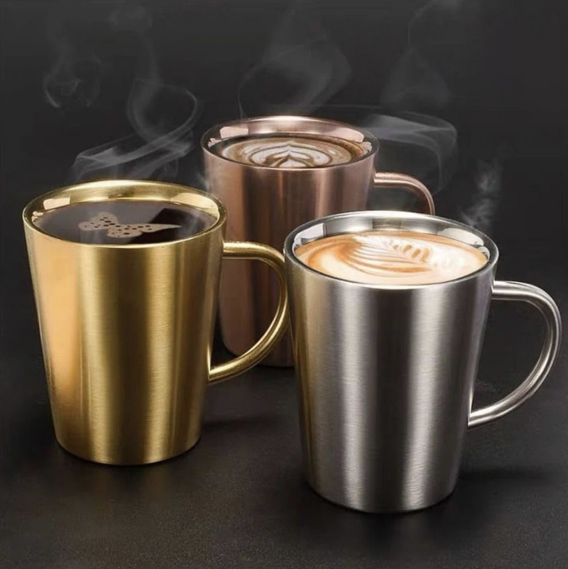 Home Double-Layer With Handle 304 Stainless Steel Water Cup 300ml Dining Drinkware Mugs Coffee Mugs(Gold)
