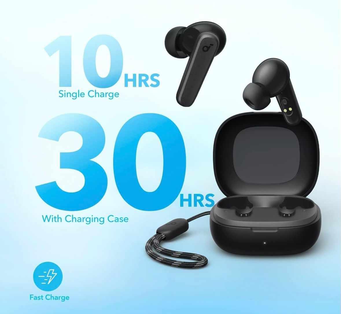Soundcore by Anker R50i True Wireless Earbuds, 10mm Drivers with Big Bass, Bluetooth 5.3, 30H Long Playtime, Water-Resistant, 2 Mics for AI Clear Calls, 22 Preset EQs, Customization via App (Black)