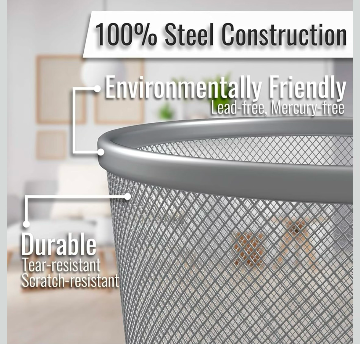 2 Pcs Waste Basket | Trash Can Metal Wire Circular Mesh Bin | Lightweight and Stylish | Ideal Garbage Trash Can for Home & Office Waste