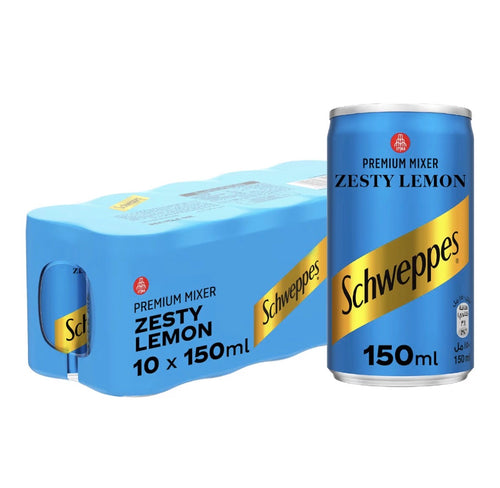 SCHWEPPES Zesty Lemon, Premium Sparkling Carbonated Drink, Can 150ml, Pack of 10