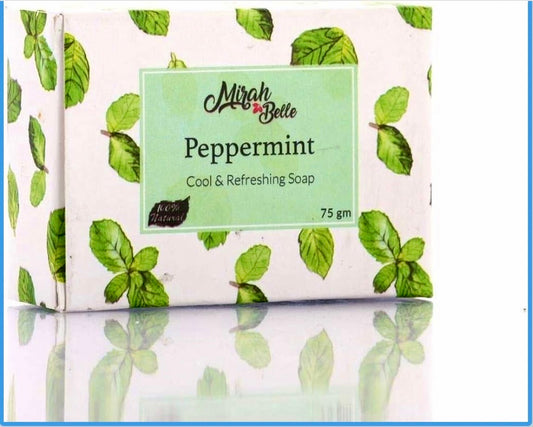 Mirah Belle - Organic Peppermint Cool and Refreshing Soap Bar (125 gm) - Best for Blemished, Acne Prone, Scarred Skin - Natural and Handmade Soap