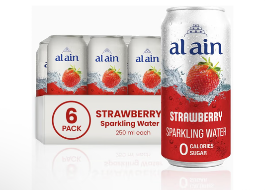 Al Ain Strawberry Sparkling Water 6x250ml Can ZERO Sugar, ZERO Calorie Strawberry Flavor