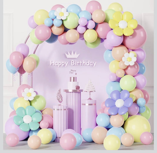 140Pcs Pastel Balloon Garland Arch Kit, Assorted Macaron Pastel Rainbow Balloons Garland Kit with Daisy Flower Foil Balloon Multicolor Latex Balloons for Baby Shower Birthday Wedding Party Decoration