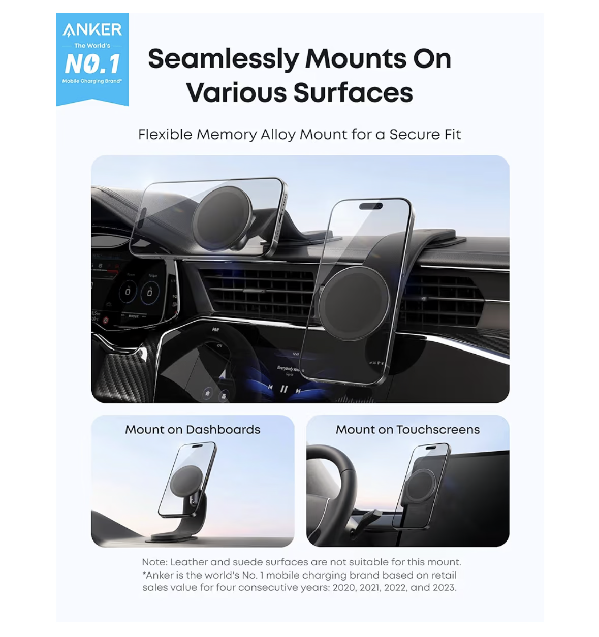 Anker Magnetic Car Mount for iPhone 16/15, 360° AdjustableCar Phone Holder with Alloy Bracket, Only for iPhone 16/16 Pro/16 Pro Max/16 Plus and More (Does Not Support Charging)