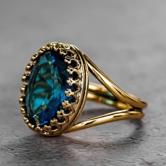 Gorgeous Simple Blue Cubic Zirconia Rings for Women Temperament Jewelry for Anniversary Party